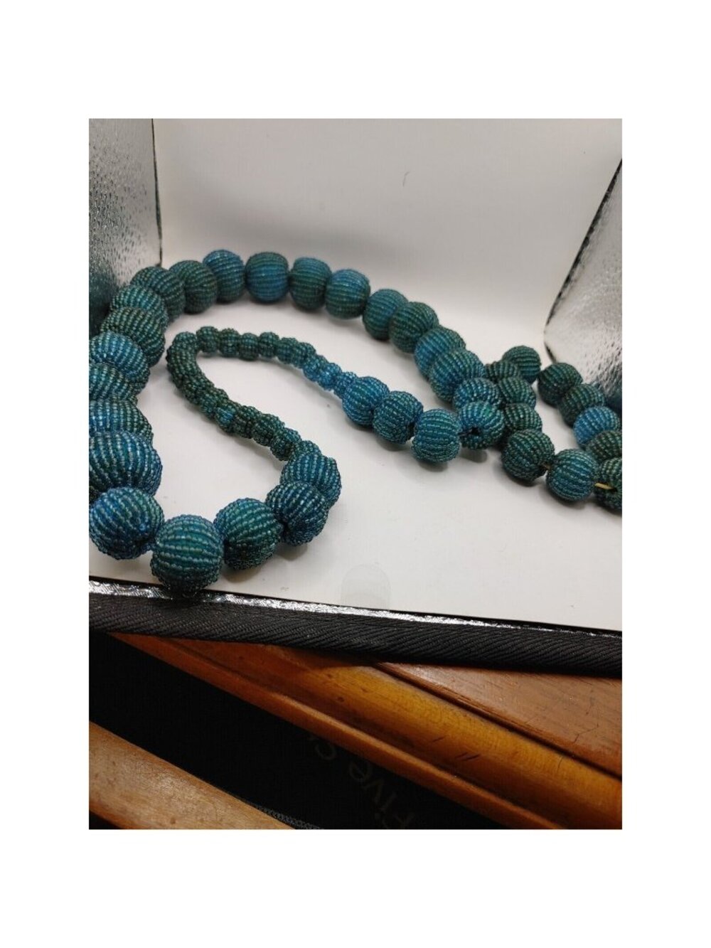 Bracelet & Necklace Set Blue Glass Beaded. Balls #4